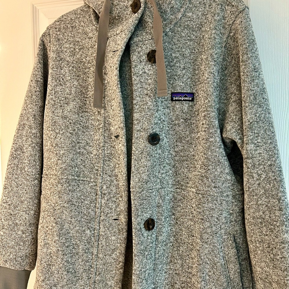 Patagonia Gray Hooded Long Sweater Jacket Sz Medium